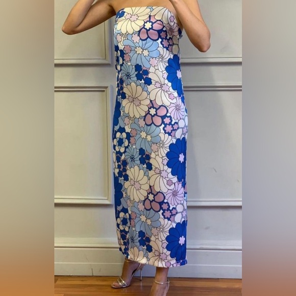 Zara Women’s Tropical Floral Print Satin Effect Strapless Dress - Size S - Picture 3 of 13